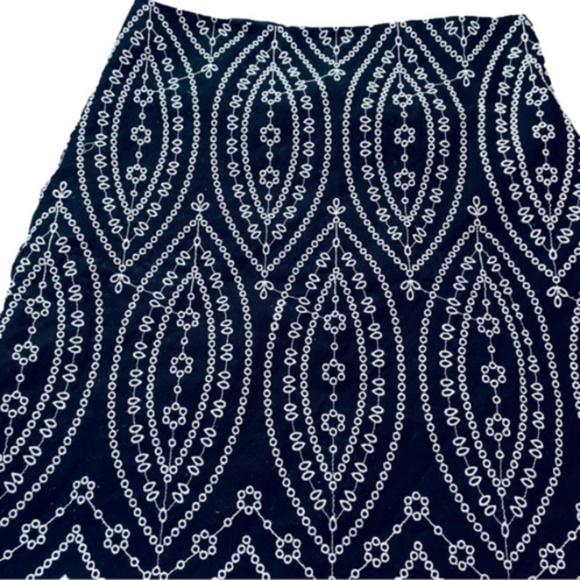 Loft Black Embroidered Scalloped Hem Skirt Whimsigoth Renaissance Gothic Cotton - Picture 4 of 5